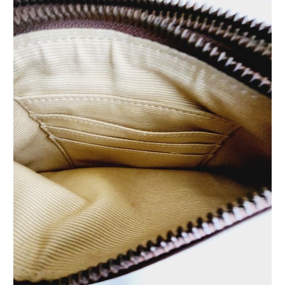 L.L. Bean Leather Wristlet Wallet Clutch Brown Green Zipper Pockets 8x5 in. EUC - Picture 7 of 7